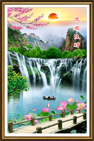 流水生财瀑布山水画