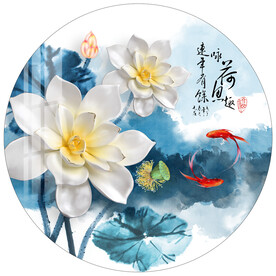 咏荷鱼趣荷花圆形装饰画