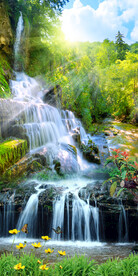 流水生财瀑布玄关画