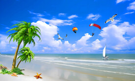 蓝天白云大海沙滩