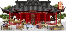 古代羊肉米线餐饮背景墙壁画