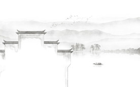 水墨江南水乡背景墙画