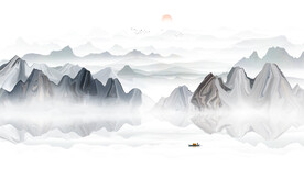 意境水墨山水画背景墙