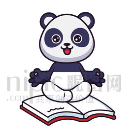 可爱卡通爱学习的大熊猫坐在书上