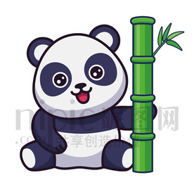 卡通大熊猫和竹子