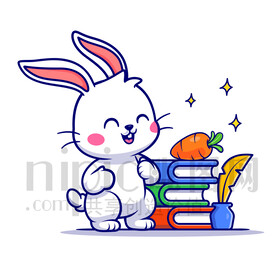 可爱卡通爱学习的小白兔