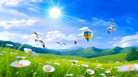 蓝天白云下的草原