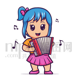 可爱卡通演奏手风琴的女孩