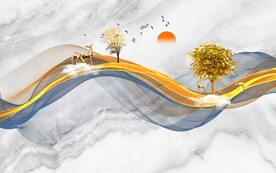 大理石水墨山水画背景墙