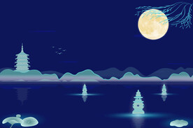 中秋杭州西湖山水三潭印月雷峰塔