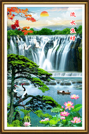 流水生财瀑布山水装饰画