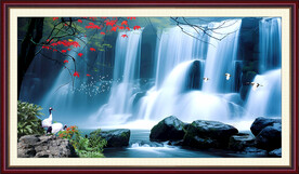 瀑布山水画