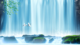 瀑布山水画