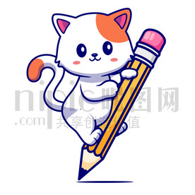 可爱卡通爱学习的小猫咪