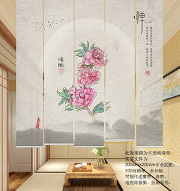 国画桃花门帘