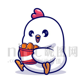 可爱卡通抱着炸鸡的小鸡