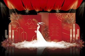 红色简约婚礼背景