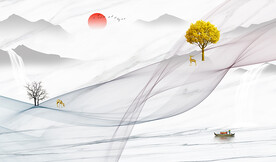 现代简约爵士白山水装饰画