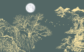 新中式金色山水风景玄关背景墙