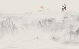 水墨国画山水背景墙壁画