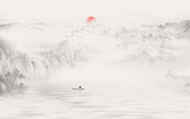 新中式壁画山水画电视背景墙