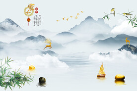 新中式轻奢家和富贵山水电视背景