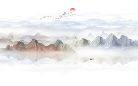 新中式群山水墨山水画背景墙