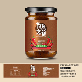 香菇牛肉罐装辣椒酱瓶贴设计