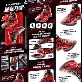 红色黑色酷炫篮球鞋运动鞋详情页