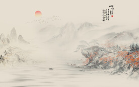 新中式壁画山水画电视背景墙