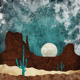 抽象肌理丘陵仙人掌月夜客厅挂画