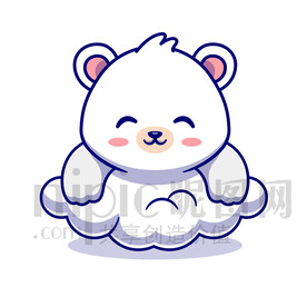 可爱卡通趴在云朵上的北极熊