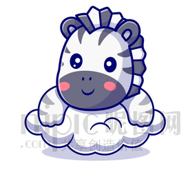 可爱卡通趴在云朵上的斑马