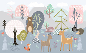 可爱卡通森林小动物儿童房背景墙