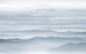 蓝色大气水墨山水画背景墙