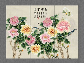 国画牡丹背景墙