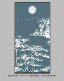 竖幅山水画线描山水