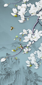 玄关玉兰花鸟飘香私语背景墙