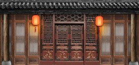 仿古中式古建筑酒楼背景墙壁画