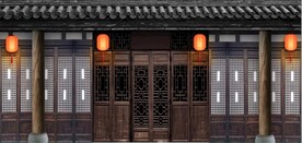 仿古中式古建筑酒楼背景墙壁画