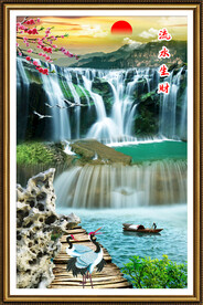 流水生财瀑布山水画
