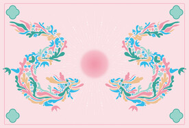 双龙戏珠龙年元素包装插画