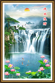 流水生财瀑布山水画