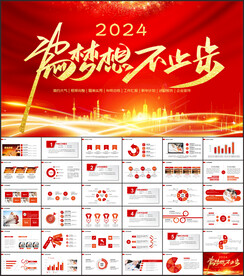 红色年终工作总结工作汇报PPT