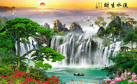 流水生财山水装饰画