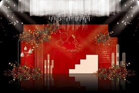红色简约婚礼背景