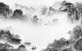 高雅 中式灰山水画 Tif分层