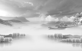 高清 中式灰山水画 Tif分层