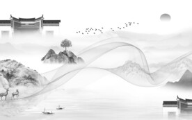 现代 高清灰色山水 TIF分层