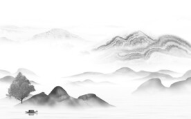 别墅 灰色山水背景 TIF分层